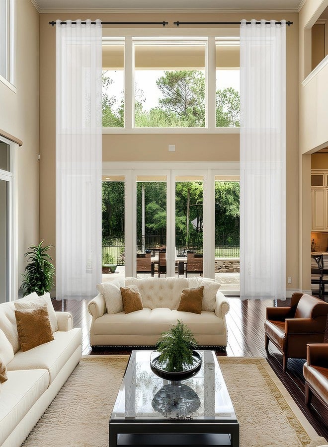 Phating Extra Long Sheer Curtains, Grommet Light Flitering High Ceiling Long Sheer Curtains for Two Story Room.(White, 1 Panel, 52"X120") - Image 1
